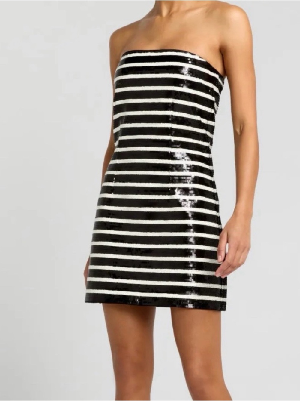 Veronica Beard Cala size 2 Strapless Black and White Sequin Stripe Mini Dress